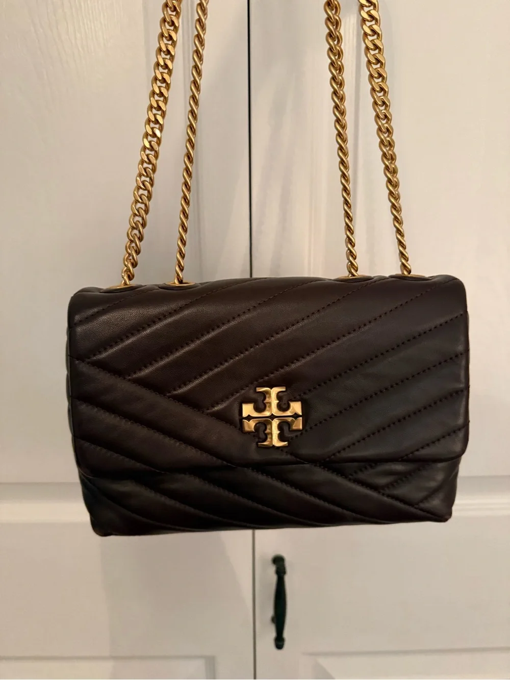 Tory Burch Quilted Leather Shoulder Bag in Dark Brown